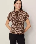 Ann Taylor Tops And Blouses|Petite Animal Print Horsebit Mock Neck Top Almond Croissant