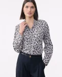 Ann Taylor New Petite Styles|Petite Animal Print Ruffle Shirt Pale Linen