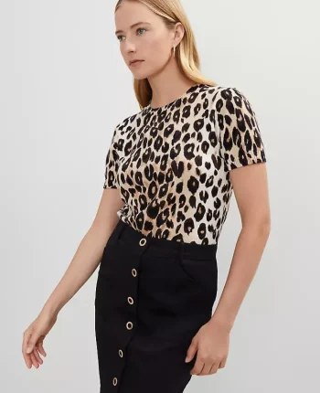 Ann Taylor Sweaters|All Sweaters|Petite Animal Print Sweater Tee C1_Black