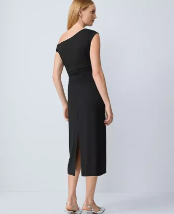 Ann Taylor Petite Dresses|Petite Asymmetric Off-The-Shoulder Column Dress Black