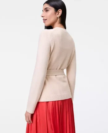 Ann Taylor Petite Sweaters|New Petite Styles|Petite Belted Crew Neck Cardigan Sail Cloth