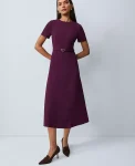 Ann Taylor Suits|Suits|Petite Belted Crew Neck Midi Dress Winter Bloom