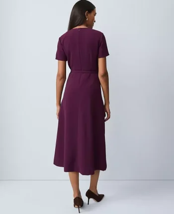 Ann Taylor Suits|Suits|Petite Belted Crew Neck Midi Dress Winter Bloom