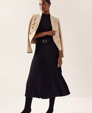 Ann Taylor Skirts|Petite Skirts|Petite Belted Pleated Midi Skirt Black