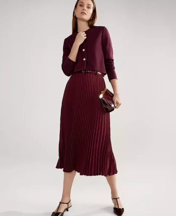Ann Taylor Skirts|Petite Skirts|Petite Belted Pleated Midi Skirt Windsor Wine