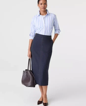 Ann Taylor Petite Skirts|Petite Button Column Midi Skirt Indigo Blend