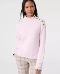 Ann Taylor Petite Sweaters|Petite Button Mock Neck Sweater Pink Ribbon