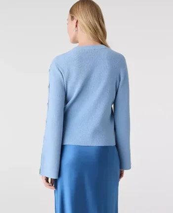 Ann Taylor Petite Sweaters|Petite Button Ribbed Sweater Light Blue Dusk