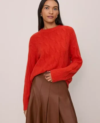 Ann Taylor Sweaters|All Sweaters|Petite Cable Crew Neck Sweater Amaretto