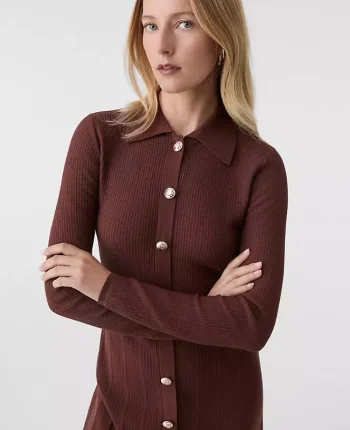 Ann Taylor Petite Sweaters|Petite Dresses|Petite Collared Sweater Midi Dress Rich Walnut