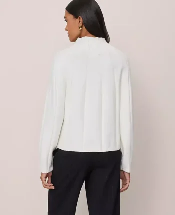 Ann Taylor Petite Sweaters|Petite Contrast Stitch Turtleneck Sweater Winter White