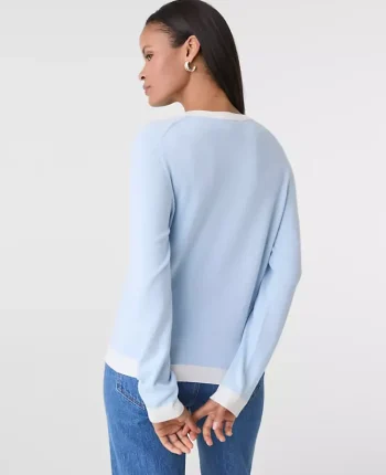 Ann Taylor Petite Sweaters|Petite Contrast Trim Ann Cardigan Pristine Blue
