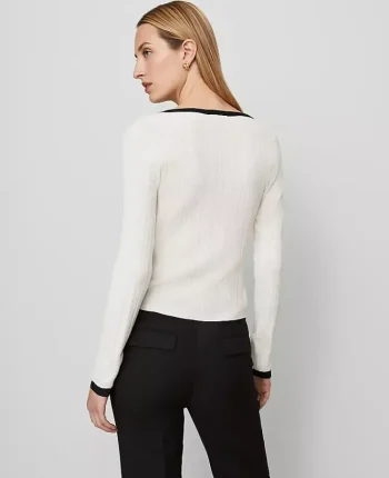 Ann Taylor Sweaters|All Sweaters|Petite Contrast Trim Cardigan Winter White