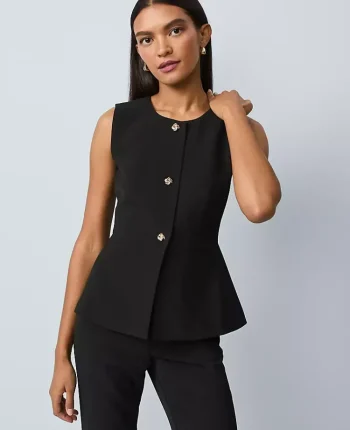 Ann Taylor Petite Jackets And Blazers|Petite Suits|Petite Crew Neck Peplum Vest Black