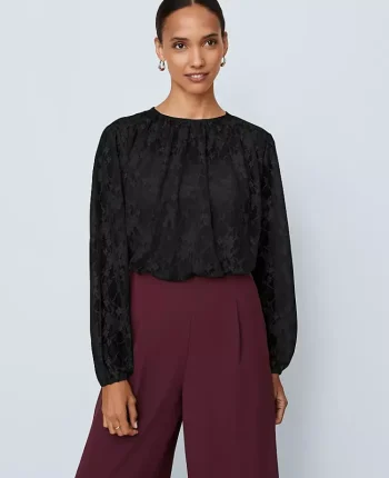 Ann Taylor Tops And Blouses|Petite Crew Neck Shirred Blouse Black