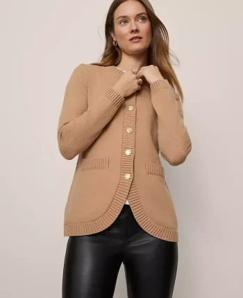 Ann Taylor Sweaters|All Sweaters|Petite Curved Hem Longline Cardigan Cafe Au Lait