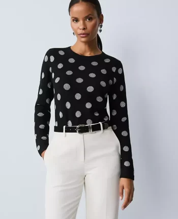 Ann Taylor Petite Sweaters|Petite Dotted Essential Crew Neck Sweater Black