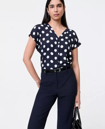 Ann Taylor New Petite Styles|Petite Dotted Mixed Media Pleat Front Top Night Sky