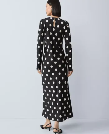 Ann Taylor Dresses|Petite Dresses|Petite Dotted Satin Sheath Dress Black