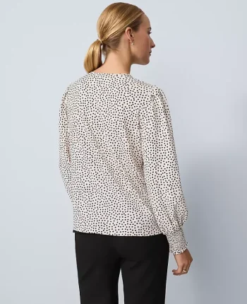 Ann Taylor Tops And Blouses|Petite Dotted Smocked Crew Neck Top Ivory Whisper