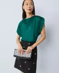 Ann Taylor Tops And Blouses|Petite Draped Satin Blouse Rainforest