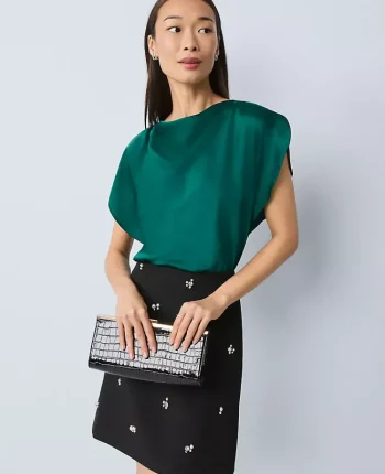 Ann Taylor Tops And Blouses|Petite Draped Satin Blouse Rainforest