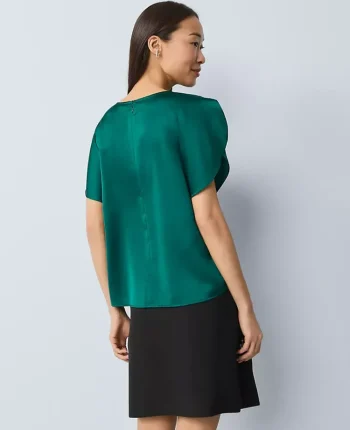 Ann Taylor Tops And Blouses|Petite Draped Satin Blouse Rainforest