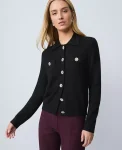 Ann Taylor Sweaters|All Sweaters|Petite Embellished Collared Cardigan Black