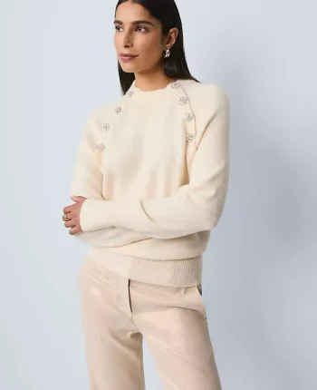 Ann Taylor Petite Sweaters|Petite Embellished Mock Neck Sweater Feather