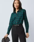 Ann Taylor Tops And Blouses|Petite Embellished Plaid Relaxed Perfect Shirt Rainforest