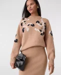 Ann Taylor Petite Sweaters|Petite Embroidered Floral Mock Neck Sweater Cafe Au Lait