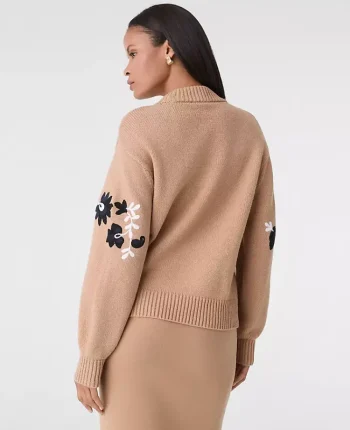Ann Taylor Petite Sweaters|Petite Embroidered Floral Mock Neck Sweater Cafe Au Lait
