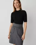 Ann Taylor Sweaters|All Sweaters|Petite Essential Button Mock Neck Sweater Tee Black