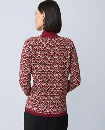Ann Taylor Sweaters|All Sweaters|Petite Essential Jacquard Turtleneck Sweater Cherry Pie