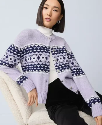 Ann Taylor Petite Sweaters|Petite Fair Isle Cardigan Lavender Bouquet