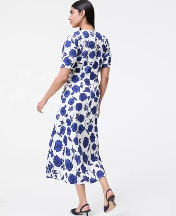 Ann Taylor Petite Dresses|Petite Floral Blend Midi Dress Electric Periwinkle