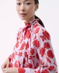 Ann Taylor New Petite Styles|Petite Floral Bow Blouse Fiery Sunset