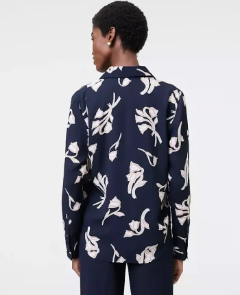 Ann Taylor New Petite Styles|Petite Floral Button Down Shirt Night Sky