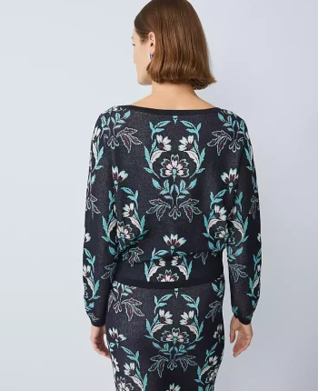 Ann Taylor Sweaters|All Sweaters|Petite Floral Jacquard Boatneck Sweater Night Sky
