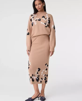 Ann Taylor Petite Skirts|Petite Floral Jacquard Sweater Skirt Cafe Au Lait