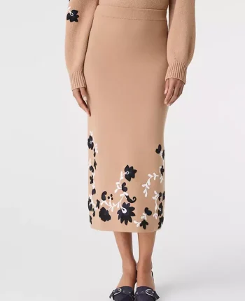 Ann Taylor Petite Skirts|Petite Floral Jacquard Sweater Skirt Cafe Au Lait