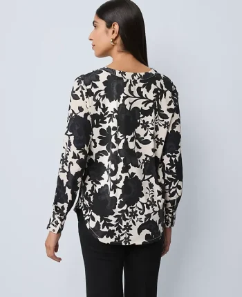 Ann Taylor Tops And Blouses|Petite Floral Mixed Media Top Black