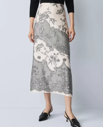 Ann Taylor Petite Skirts|Petite Floral Satin Midi Skirt Ivory Whisper