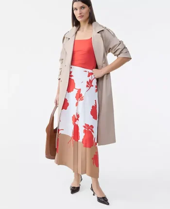 Ann Taylor Petite Skirts|New Petite Styles|Petite Floral Satin Pleated Maxi Skirt Fiery Sunset