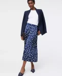 Ann Taylor Petite Skirts|New Petite Styles|Petite Floral Satin Pleated Midi Skirt Indigo Dusk
