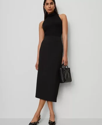Ann Taylor Petite Skirts|Petite Suits|Petite Fluid Crepe Pocket Midi Skirt Black