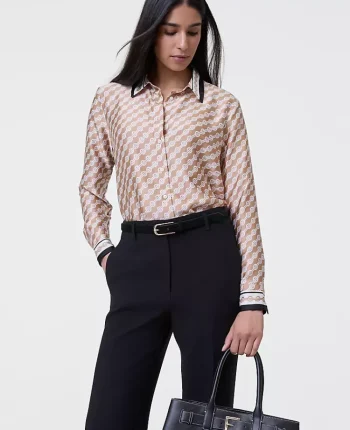 Ann Taylor New Petite Styles|Petite Geo Satin Button Down Shirt Sail Cloth