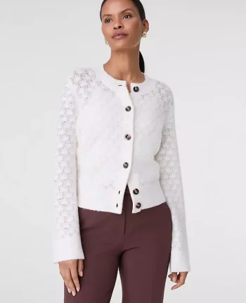 Ann Taylor Petite Sweaters|Petite Honeycomb Stitch Cardigan Winter White