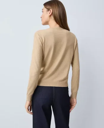 Ann Taylor Petite Sweaters|Petite Lace Ann Cardigan Camel Melange