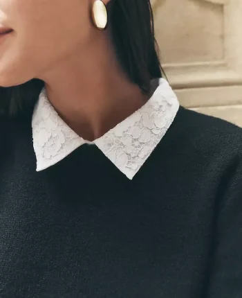 Ann Taylor Sweaters|All Sweaters|Petite Lace Collar Sweater Tee Black
